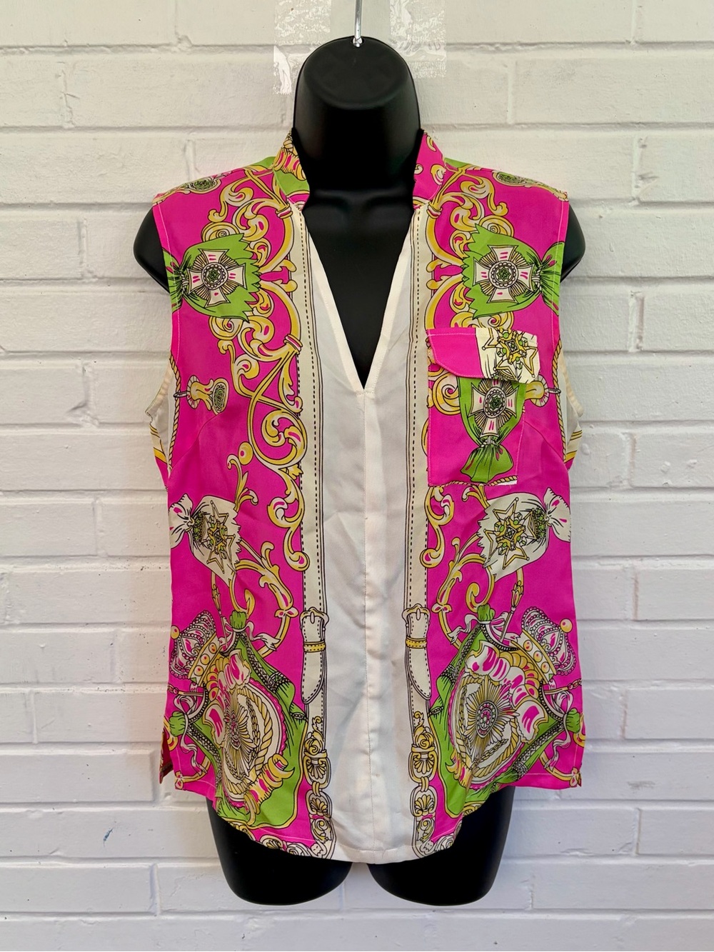✨ RARE JB by Julie Brown‎ 100% Silk Baroque Print Sleeveless Blouse, SZ 4 EUC! ✨